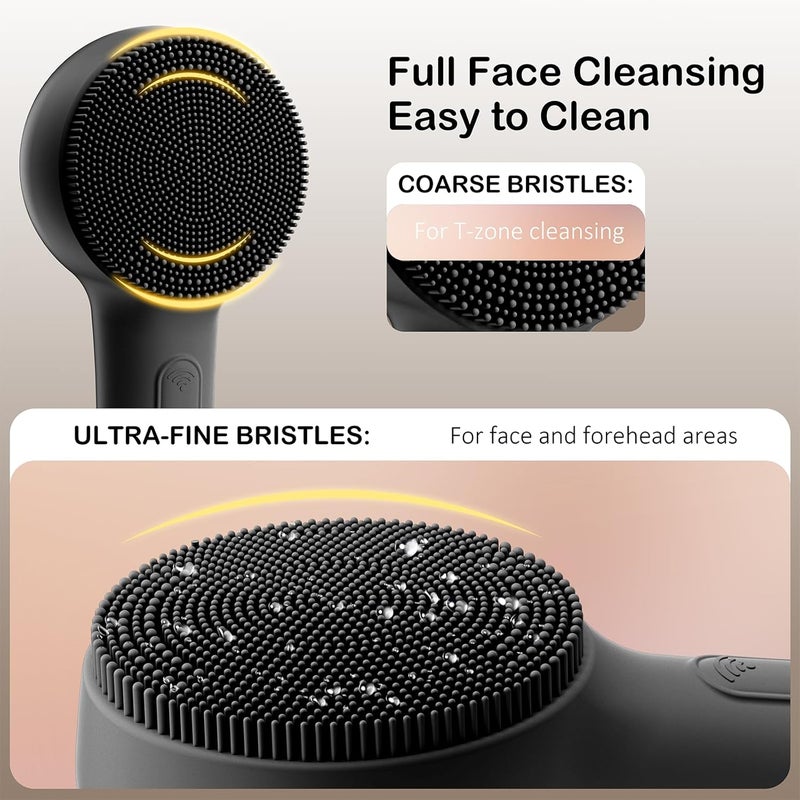 OUTIFUO Facial Cleansing Brush Silicone Face Scrubber Waterproof Rechargeable Exfoliator Massage Device for Men & Women, Deep Pore Cleansing, Exfoliating, Removing Blackhead Electric Face Scrub Brush (Black) - Image 3