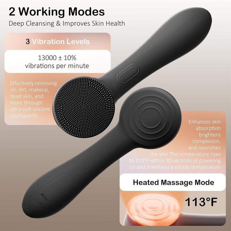OUTIFUO Facial Cleansing Brush Silicone Face Scrubber Waterproof Rechargeable Exfoliator Massage Device for Men & Women, Deep Pore Cleansing, Exfoliating, Removing Blackhead Electric Face Scrub Brush (Black) - Image 4
