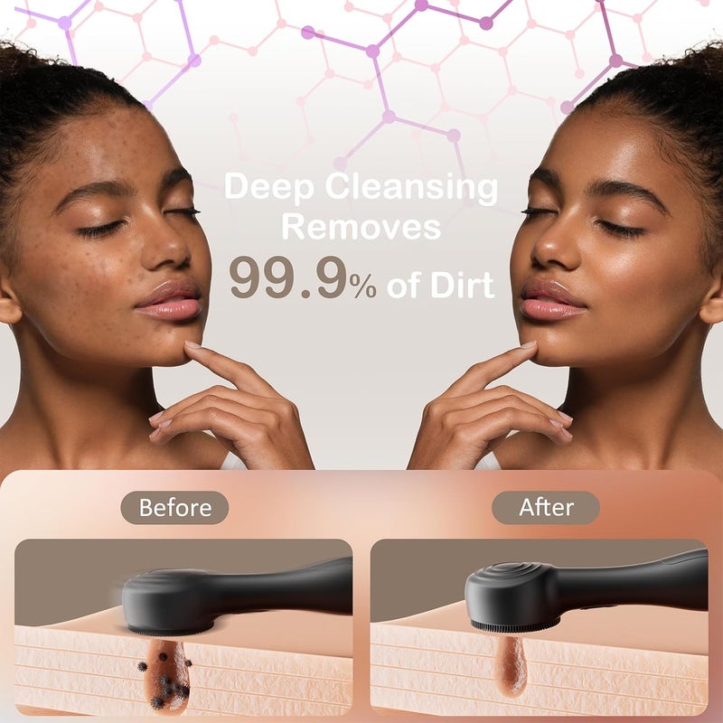 OUTIFUO Facial Cleansing Brush Silicone Face Scrubber Waterproof Rechargeable Exfoliator Massage Device for Men & Women, Deep Pore Cleansing, Exfoliating, Removing Blackhead Electric Face Scrub Brush (Black) - Image 2
