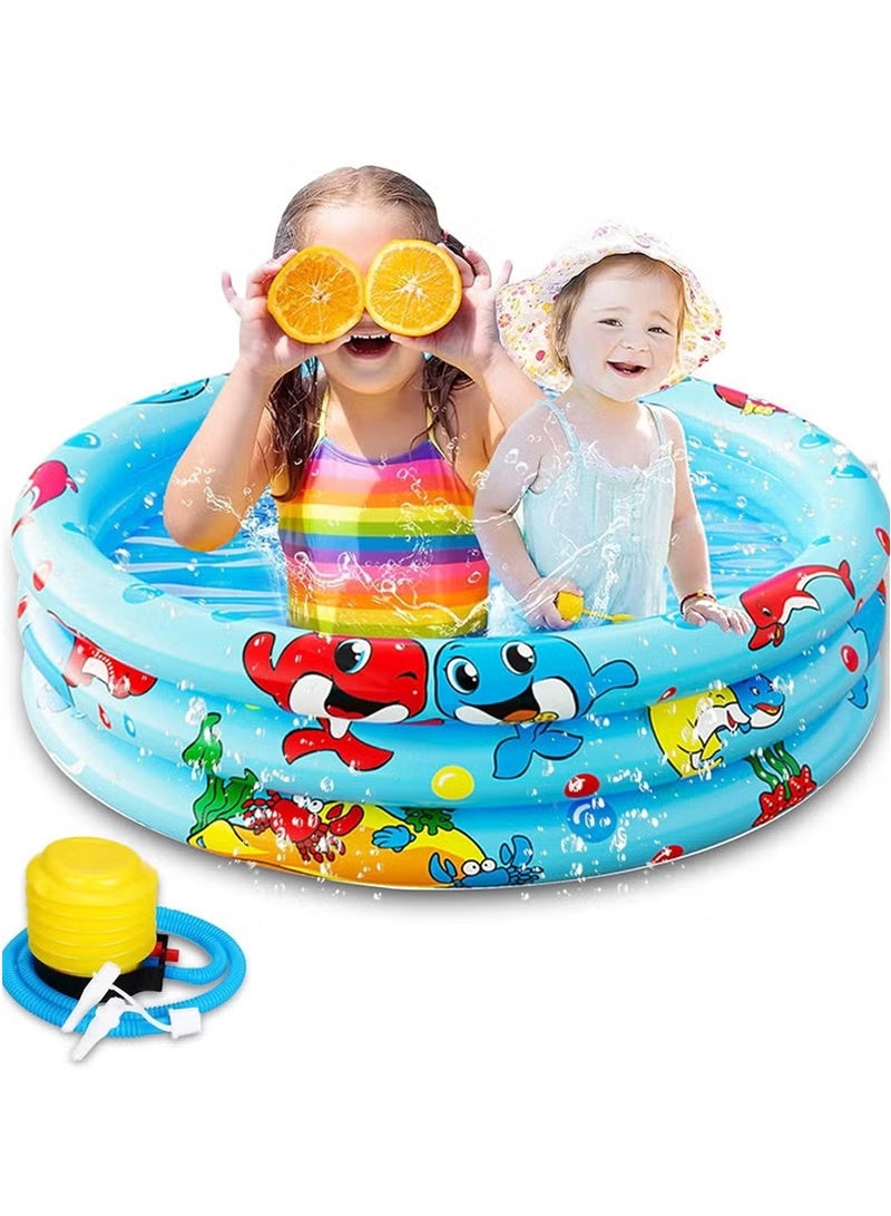توبيتش مسبح اطفال دائرية قابلة للنفخ، حوض سباحة دائري قابل للنفخ، حوض سباحة كرتوني محمول للأطفال مع مضخة صغيرة، حوض سباحة تجديف للأطفال للمنزل في الهواء الطلق (أزرق) - Image 2