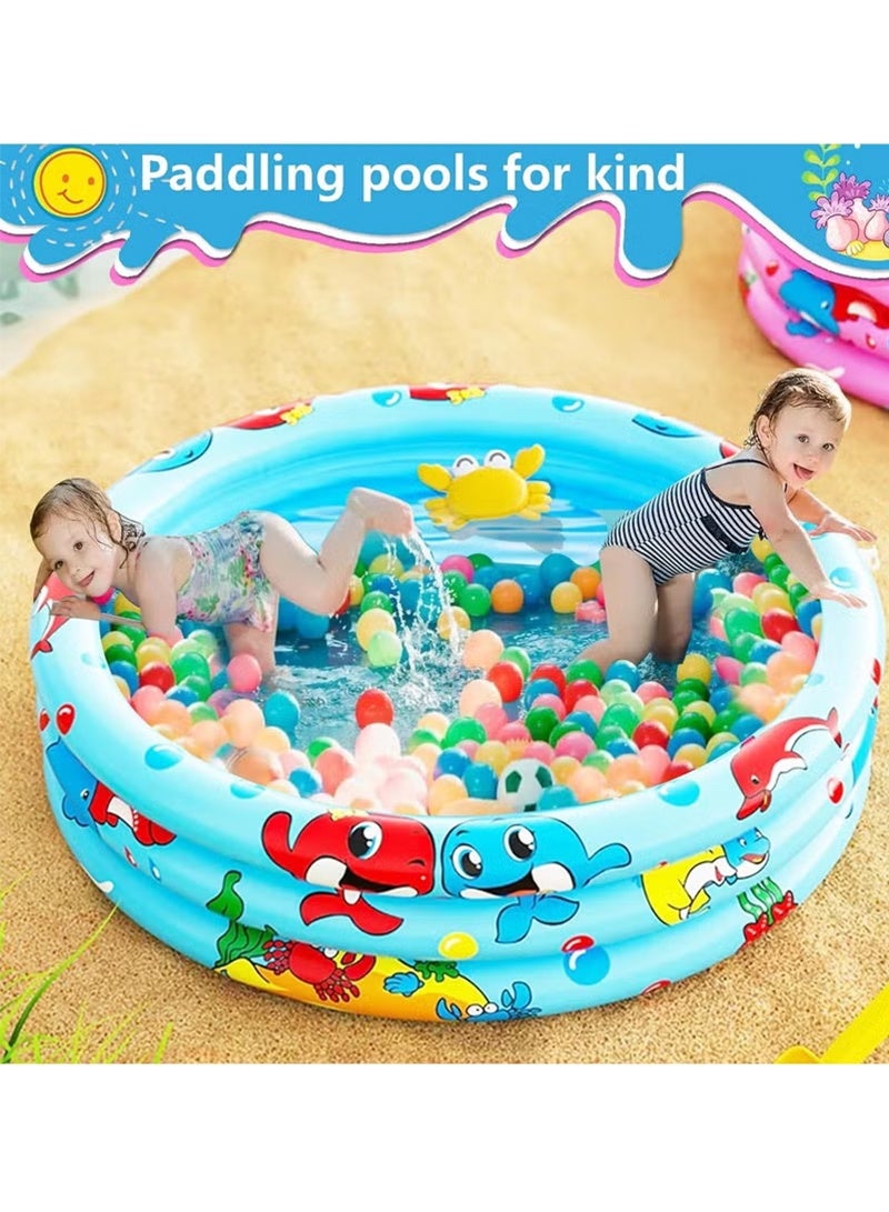 توبيتش مسبح اطفال دائرية قابلة للنفخ، حوض سباحة دائري قابل للنفخ، حوض سباحة كرتوني محمول للأطفال مع مضخة صغيرة، حوض سباحة تجديف للأطفال للمنزل في الهواء الطلق (أزرق) - Image 1