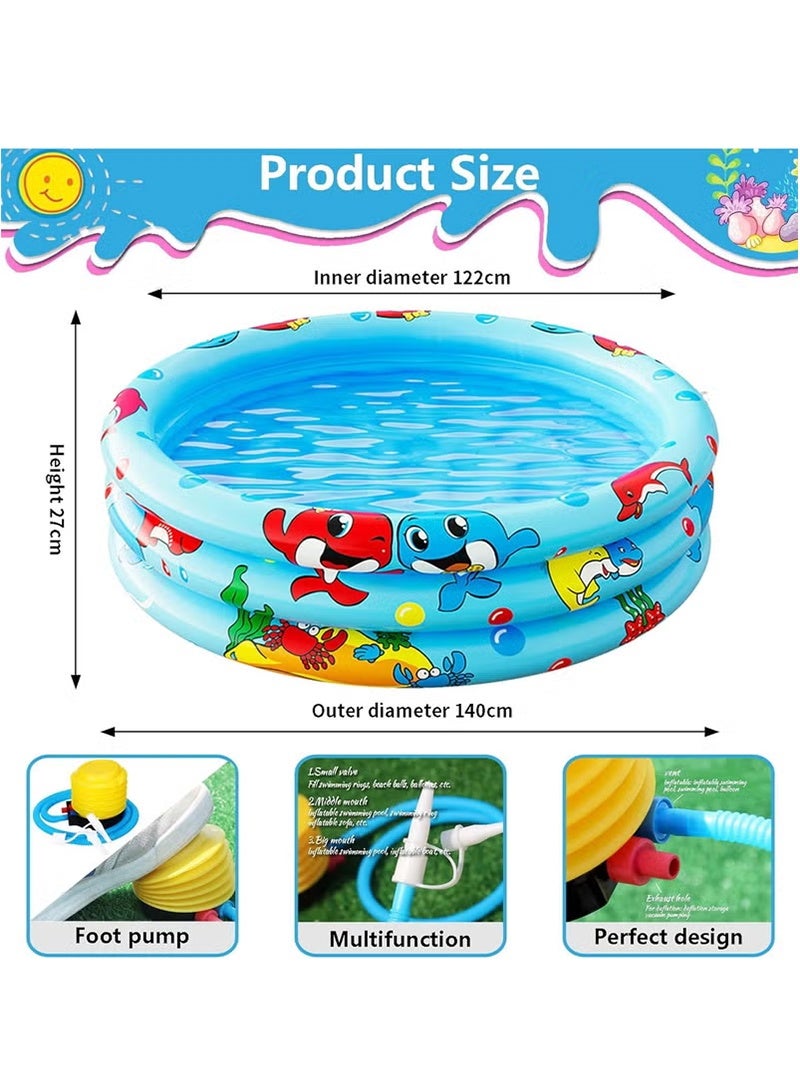 توبيتش مسبح اطفال دائرية قابلة للنفخ، حوض سباحة دائري قابل للنفخ، حوض سباحة كرتوني محمول للأطفال مع مضخة صغيرة، حوض سباحة تجديف للأطفال للمنزل في الهواء الطلق (أزرق) - Image 3