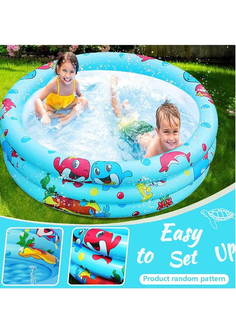 توبيتش مسبح اطفال دائرية قابلة للنفخ، حوض سباحة دائري قابل للنفخ، حوض سباحة كرتوني محمول للأطفال مع مضخة صغيرة، حوض سباحة تجديف للأطفال للمنزل في الهواء الطلق (أزرق) - Image 5