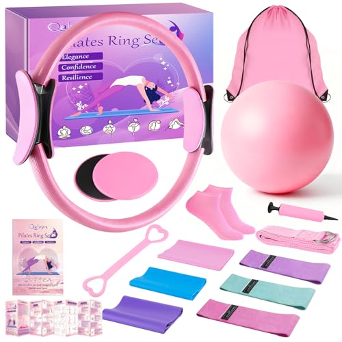 Qalvyn Home Pilates Kit for Women, Pilates Ring Set, Pilates Equipment Kit for Women Home Workouts, Pilates Essentials Kit with 15’’ Pilates Ring and Ball, Resistance Bands for Strength, Toning, Flexibility - Image 1