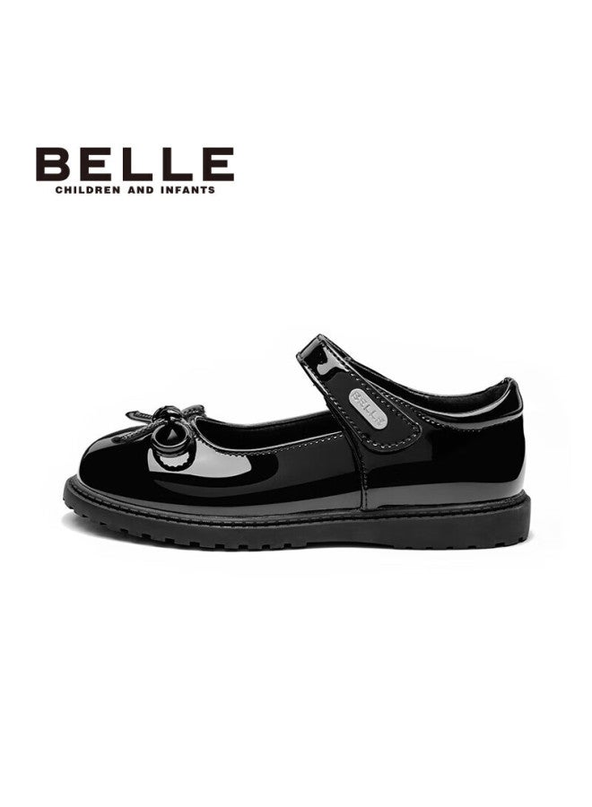 Belle Children's Shoes, Spring Girls' Leather Shoes, Big Kids' Children's Day Shoes, Single Shoes For Back-to Students, Performance Shoes, Black, Size 30 - Image 2