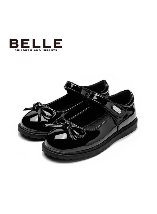 Belle Children's Shoes, Spring Girls' Leather Shoes, Big Kids' Children's Day Shoes, Single Shoes For Back-to Students, Performance Shoes, Black, Size 30 - Image 4