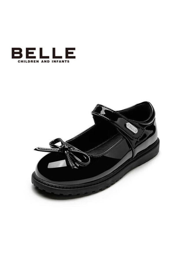 Belle Children's Shoes, Spring Girls' Leather Shoes, Big Kids' Children's Day Shoes, Single Shoes For Back-to Students, Performance Shoes, Black, Size 30 - Image 1