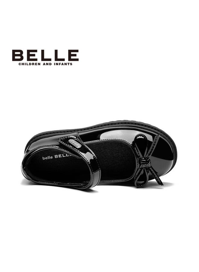 Belle Children's Shoes, Spring Girls' Leather Shoes, Big Kids' Children's Day Shoes, Single Shoes For Back-to Students, Performance Shoes, Black, Size 30 - Image 3