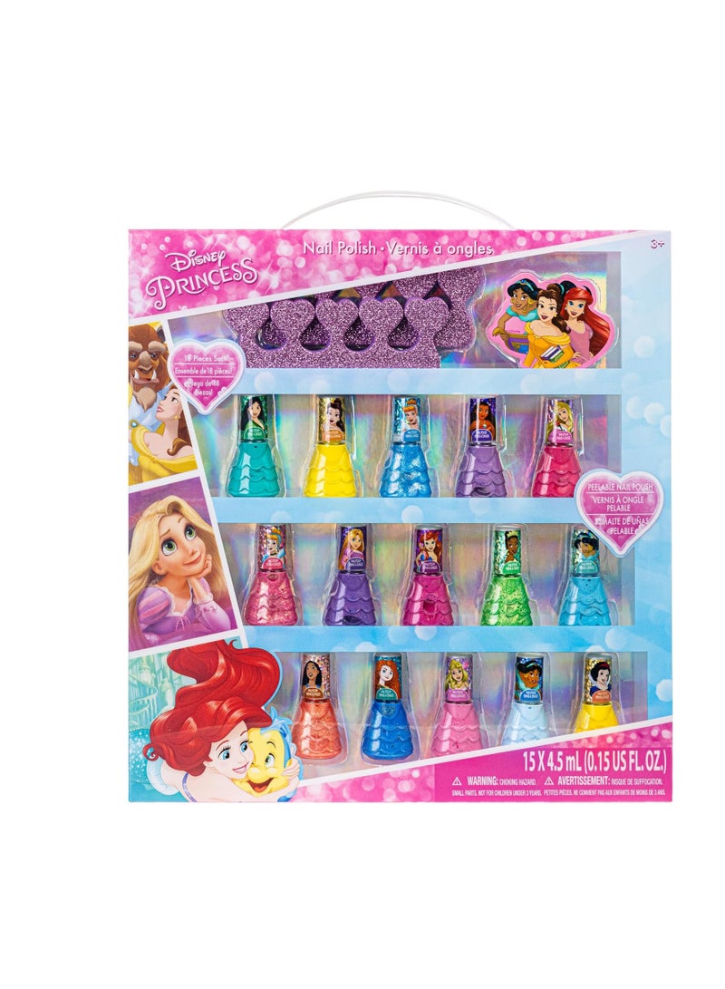TOWNLEY GIRL Townley Girl Disney Princess 15 Piece Water-Based Nail Polish with 3 Toe Spacers| Quick Dry| Peel Off| Gift Kit Set for Kids Girls| Ages 3  - Image 1