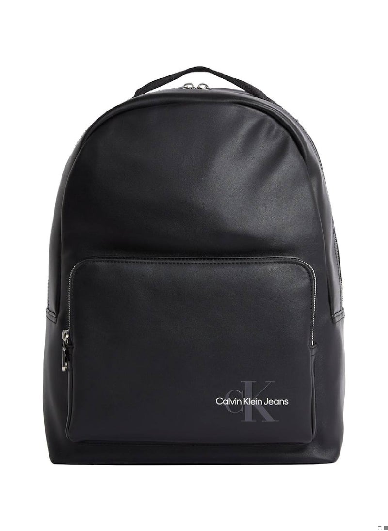 Calvin Klein Jeans - Men's Monogram Logo Backpack - Faux Leather, Black - Image 1