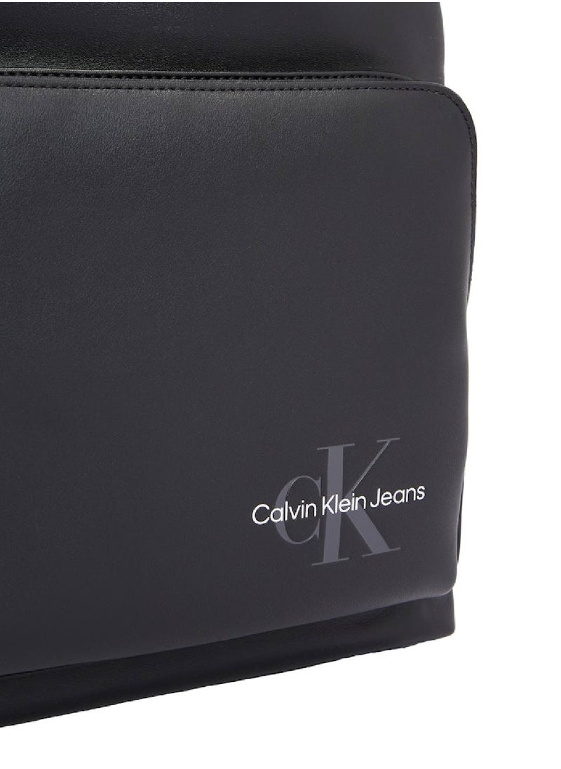 Calvin Klein Jeans - Men's Monogram Logo Backpack - Faux Leather, Black - Image 1