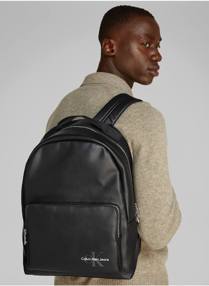 Calvin Klein Jeans - Men's Monogram Logo Backpack - Faux Leather, Black - Image 1