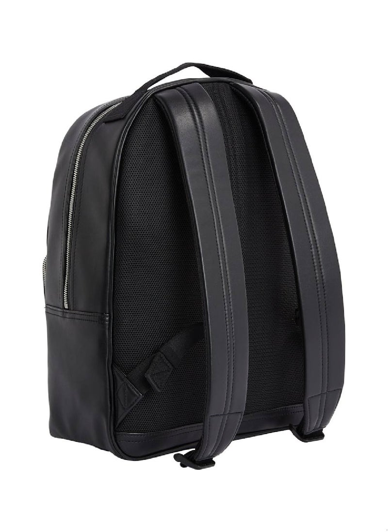 Calvin Klein Jeans - Men's Monogram Logo Backpack - Faux Leather, Black - Image 1