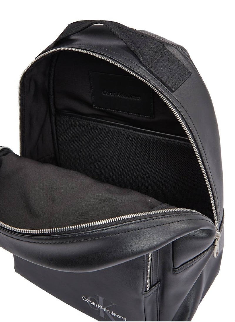 Calvin Klein Jeans - Men's Monogram Logo Backpack - Faux Leather, Black - Image 1