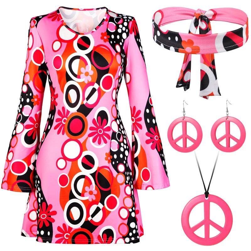 Haysandy 70s 60s Hippie Costume Set Women Disco Outfit Accessories for Halloween Carnival Earrings Necklace Headband(XLarge) - Image 1