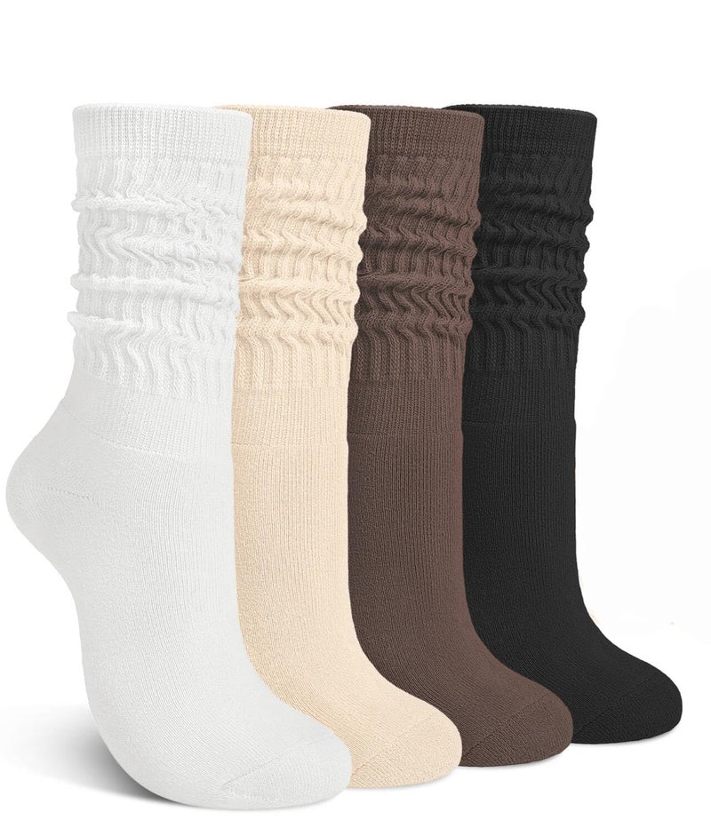 Justay 4 Pairs Slouchy Socks for Women, Cotton Scrunch Winter Warm Thick Long Boot Wool Fall Crew Slouch Socks Gifts - Image 1