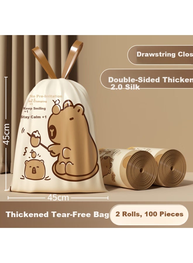 Okiss Printed Tear-free Household Trash Bags With Drawstring, Large Size, Capybara Design, 2 Rolls, 100 Pieces, 45x45cm - Image 5