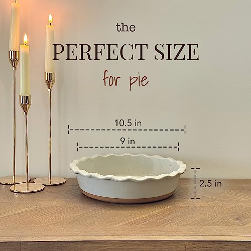 Mora Deep Fluted Ceramic Pie Dish for Apple Pie, Quiche, Tart - 9 inch - Modern Farmhouse Style Porcelain - Earl Grey - Image 2