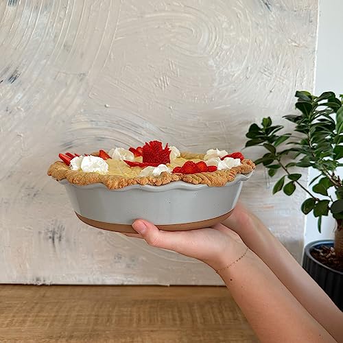 Mora Deep Fluted Ceramic Pie Dish for Apple Pie, Quiche, Tart - 9 inch - Modern Farmhouse Style Porcelain - Earl Grey - Image 5
