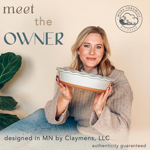 Mora Deep Fluted Ceramic Pie Dish for Apple Pie, Quiche, Tart - 9 inch - Modern Farmhouse Style Porcelain - Earl Grey - Image 3