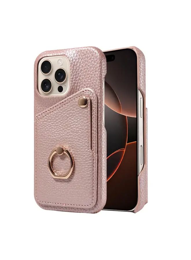 Rose Golden Faux Leather Phone Cover With Ring Stand And Card Slot For IPhone 12 - Image 2