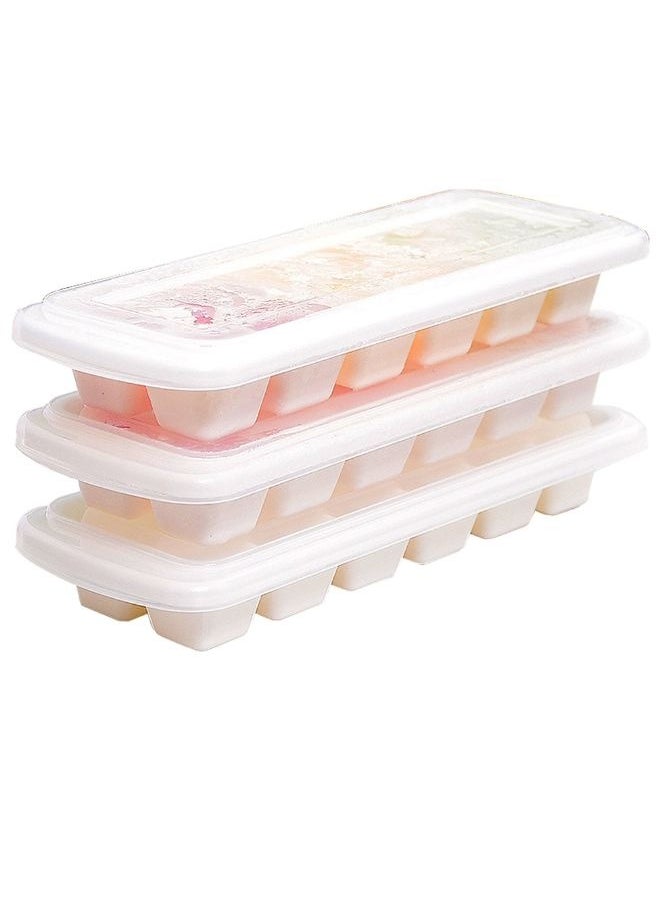 Ice cube tray with lid made of high-quality plastic, contains 12 cubes, ideal for cooling drinks and juices.
