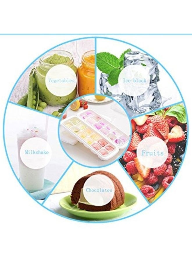 Ice cube tray with lid made of high-quality plastic, contains 12 cubes, ideal for cooling drinks and juices.