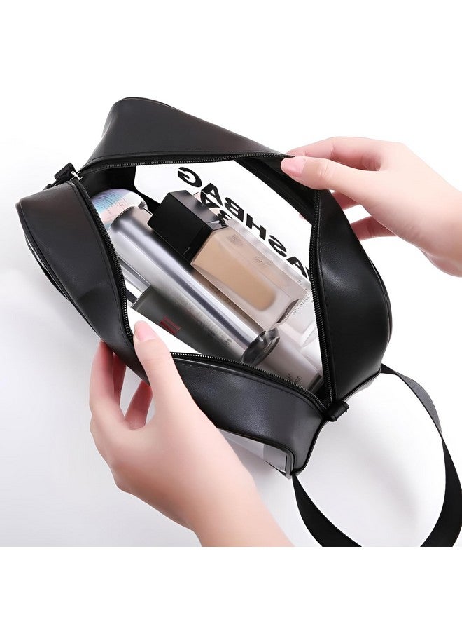 NFI essentials PVC Pack of 2 Transparent Cosmetic Organizer Bag with Handle, Washbag Pouch Travel Makeup Bag Portable Carry Toiletry Storage Bag Makeup Pouch for Women Girls - Image 2