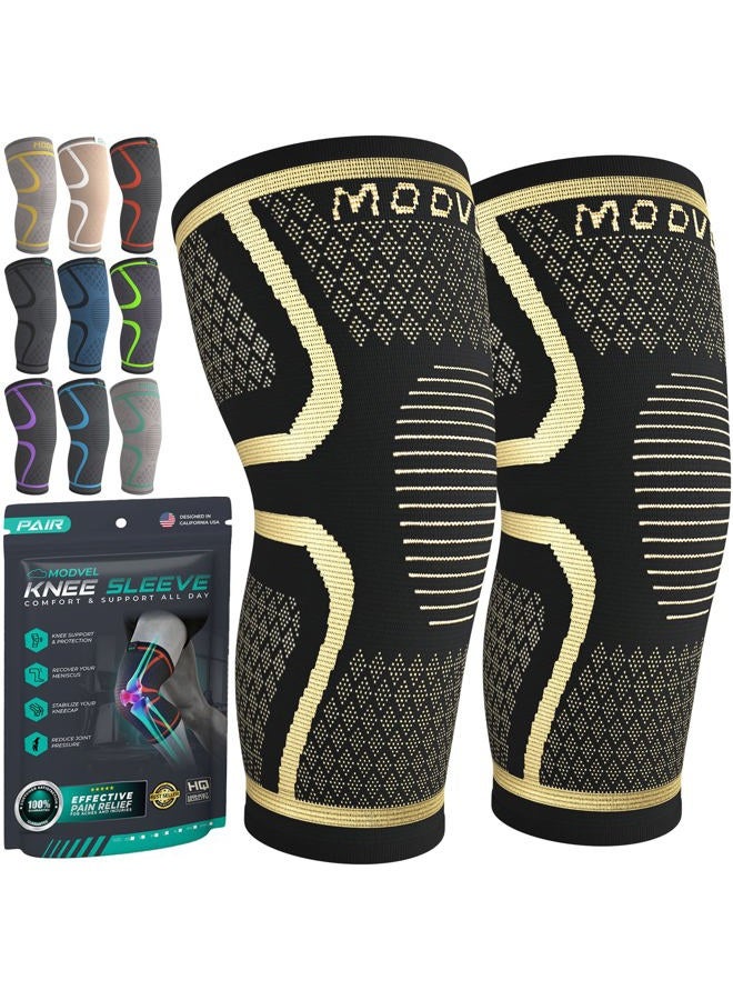 MODVEL Knee Support Set for Men and Women - Stable Support for Sports, Training, Fitness, Hiking, Everyday Use - Comfortable, Skin-friendly, Breathable Bandage Made of Soft Nylon Latex Fabric - Image 1