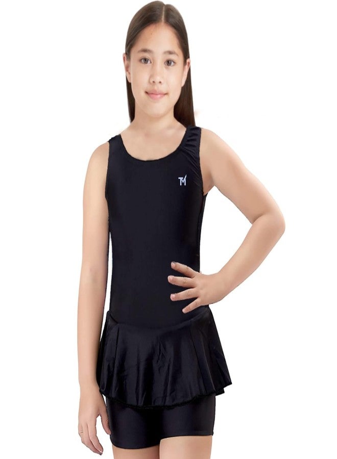 Trender One-Piece Freely Girl's Swimming Costume in Frock Style, Black Color [Half Sleeves - Half Length Style] - Image 1