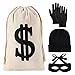 YAROMO 4 Pieces Robber Costume Set Include Canvas Dollar Sign Money Bags Bandit Eye Mask Knit Beanie Cap for Halloween Cosplay Burglar Theme Party - Image 3