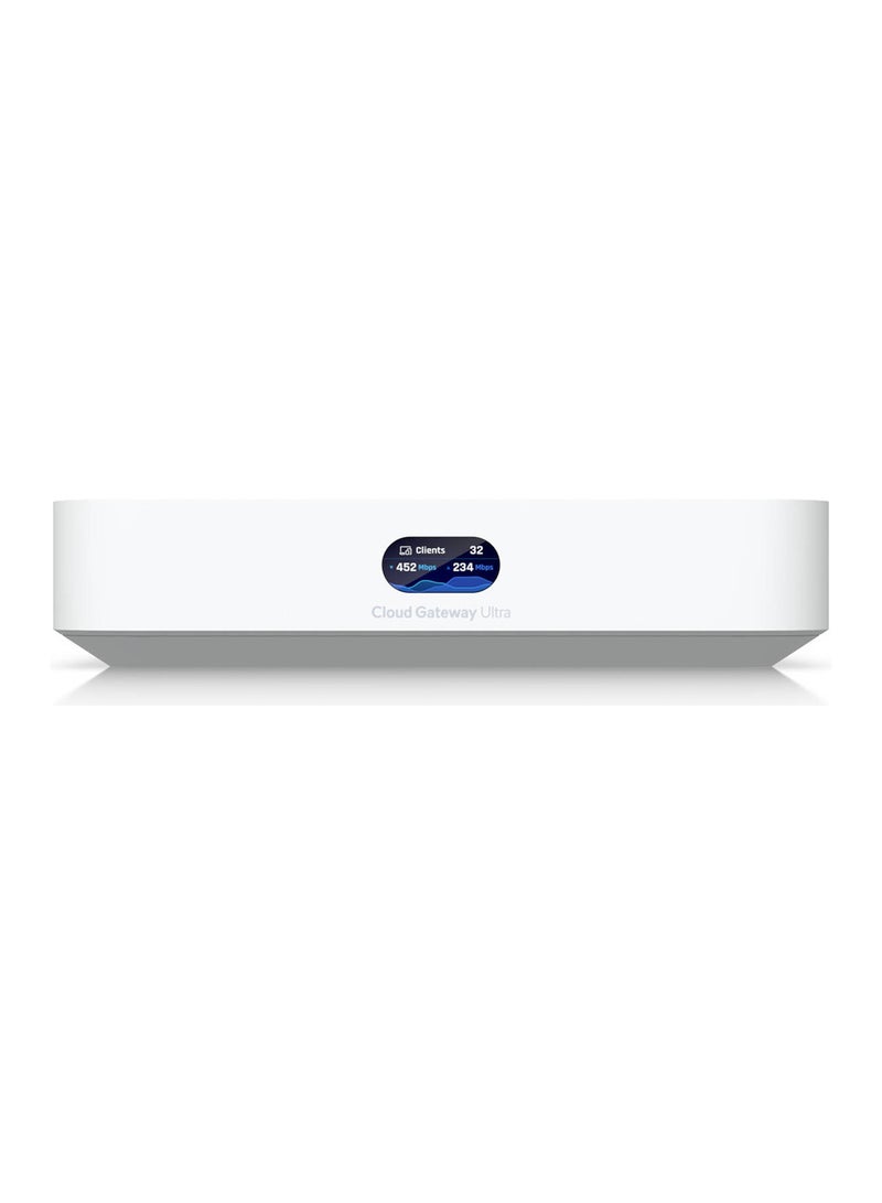 أوبيكويتي بوابة الشبكات السحابية الفائقة مع دعم لأكثر من 30 جهاز UniFi / 300 عميل، توجيه بسرعة 1 جيجابت في الثانية مع IDS/IPS، شاشة حالة LCM بحجم 0.96 بوصة، توازن تحميل متعدد WAN، تعمل بالطاقة عبر USB-C، باللون الأبيض | UCG-Ultra - Image 3