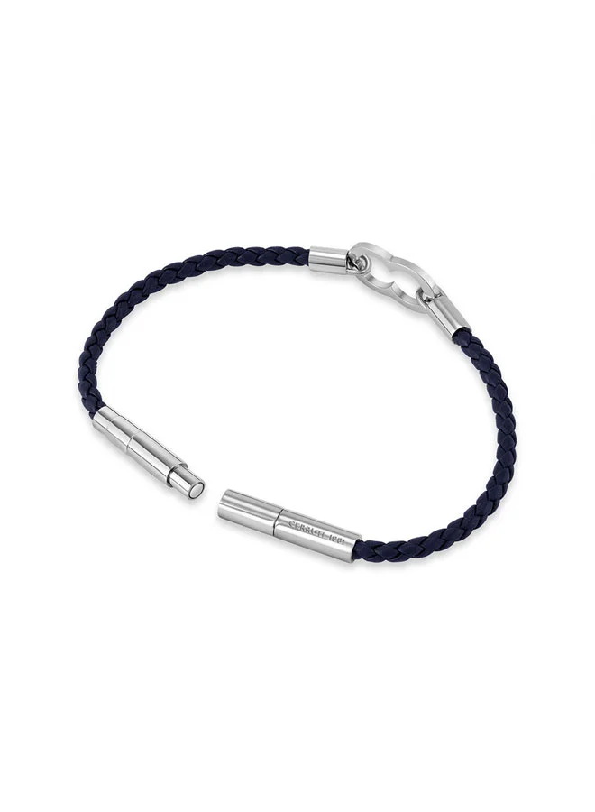 CERRUTI 1881 Saverio Double C Motif Blue Leather Bracelet for Men