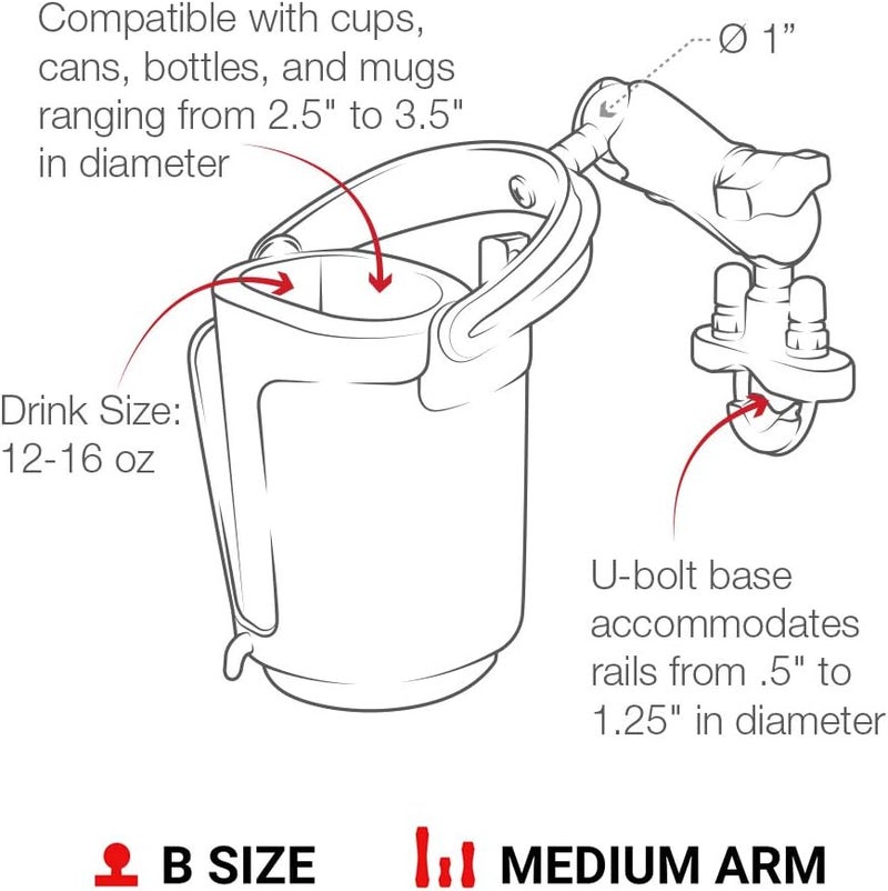 RAM MOUNTS RAM-B132R Drink Cup Holder with U-Bolt Base for Motorcycles, ATVs, and Boats - Image 4