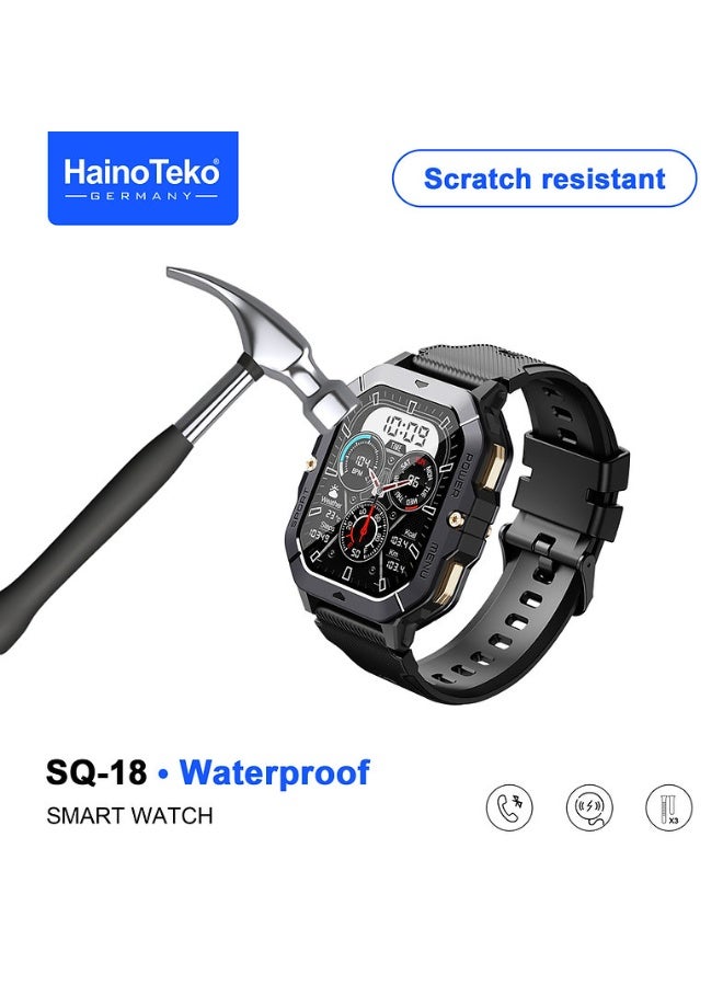 Haino Teko Haino Teko SQ-18 Waterproof Smartwatch with Scratch-Resistant AMOLED Display, 3 Interchangeable Straps & Charging Cable – Black - Image 2