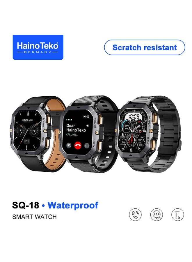 Haino Teko Haino Teko SQ-18 Waterproof Smartwatch with Scratch-Resistant AMOLED Display, 3 Interchangeable Straps & Charging Cable – Black - Image 3