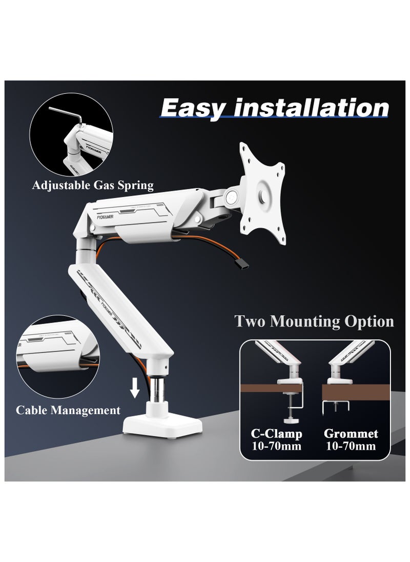 Fydeamer Fydeamer PC Monitor Arm Gaming Monitor Arm 17-35 inches LCD Display Arm Gas Spring VESA 75X75/100X100 Multi Angle Adjustment 11KG/24LBS Load Capacity Single Arm White  - Image 3