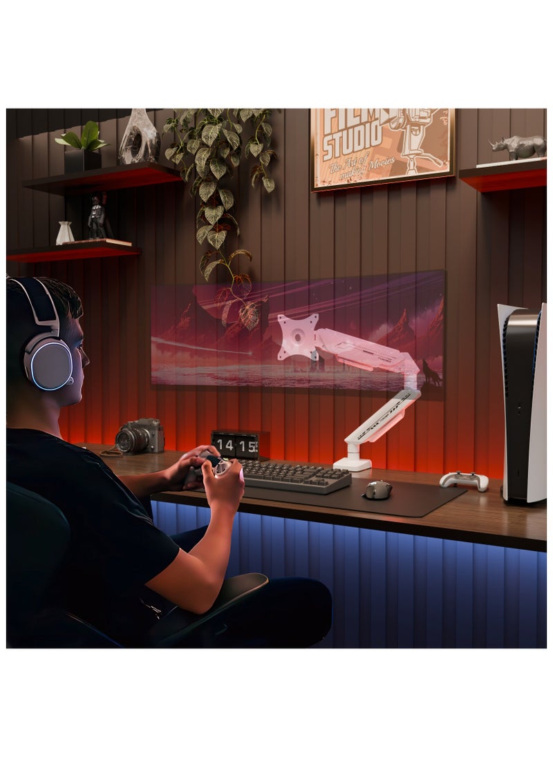 Fydeamer Fydeamer PC Monitor Arm Gaming Monitor Arm 17-35 inches LCD Display Arm Gas Spring VESA 75X75/100X100 Multi Angle Adjustment 11KG/24LBS Load Capacity Single Arm White  - Image 5