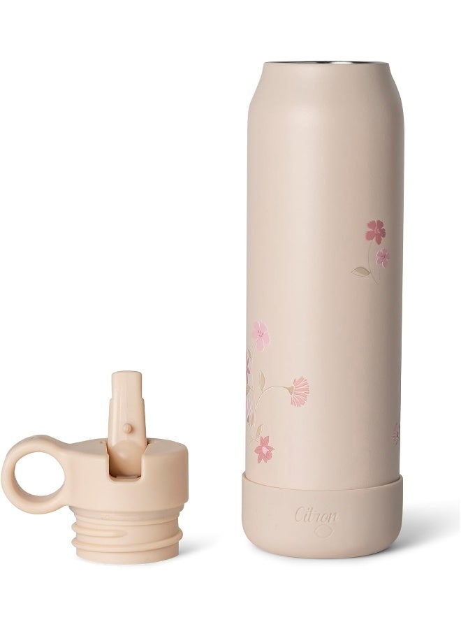 Citron 350Ml Bpa Free Kids Water Bottle With Flask Straw Lid, Vacuum Insulated 304 Stainless Steel, Leak-Proof Flask For School, Girls Water Bottle , Flowers Design - Image 3
