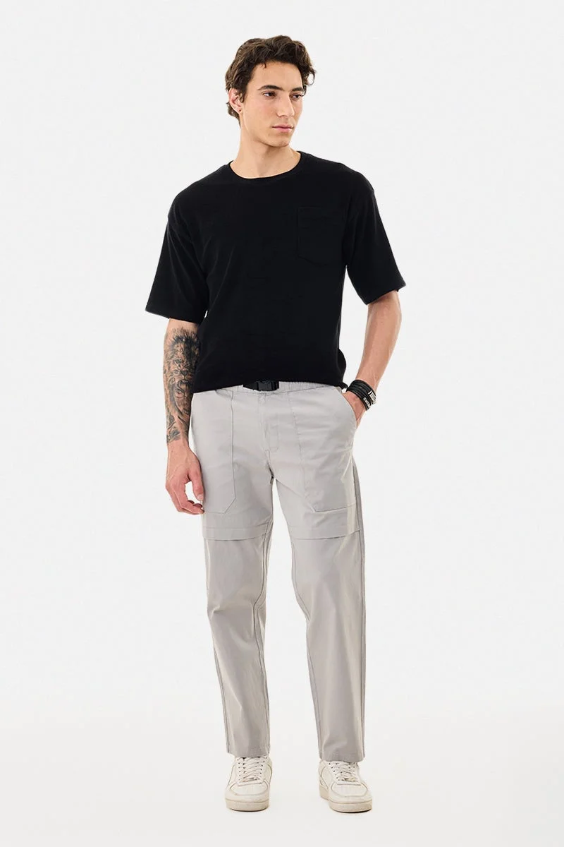 سنيتش Black Textured Half Sleeve Oversized Streetwear T-Shirt