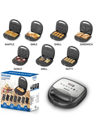7-In-1 Non-Stick Multi Snack Maker with Detachable Sandwich/Grill/Waffle/Donut/Nutty/Smile/Shell Cake Plates | Compact Body with Cool-touch Handle | Indicator Light with Auto Cut-OFF feature | Anti-skid Feet 2 Slices 800 W SSM-862 Black/Silver - view 5