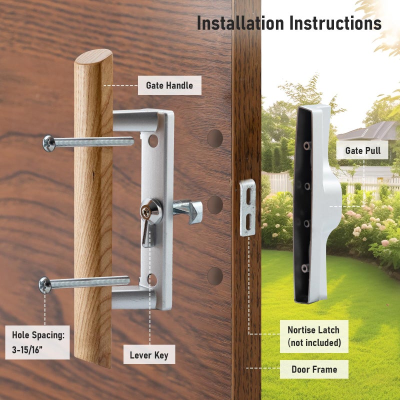 HOME MASTER HARDWARE Patio Sliding Door Handle Set, Non-keyed Sliding Screen Door Handles with Wood Handle, Sliding Door Hardware Fits 3-15/16" Hole Spacing - Image 4