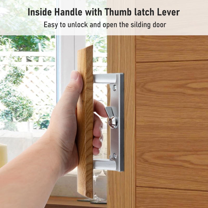 HOME MASTER HARDWARE Patio Sliding Door Handle Set, Non-keyed Sliding Screen Door Handles with Wood Handle, Sliding Door Hardware Fits 3-15/16" Hole Spacing - Image 3