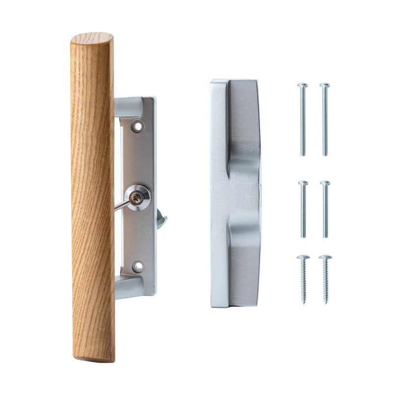 HOME MASTER HARDWARE Patio Sliding Door Handle Set, Non-keyed Sliding Screen Door Handles with Wood Handle, Sliding Door Hardware Fits 3-15/16" Hole Spacing - Image 1