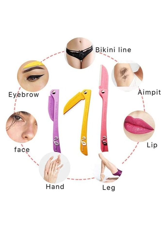 فيذر-فلامنجو شفرات فلامنجو للسيدات لإزالة شعر الوجه والجسم مكوّنة من 3 شفرات أصفر/ وردي/ أرجواني - Image 2