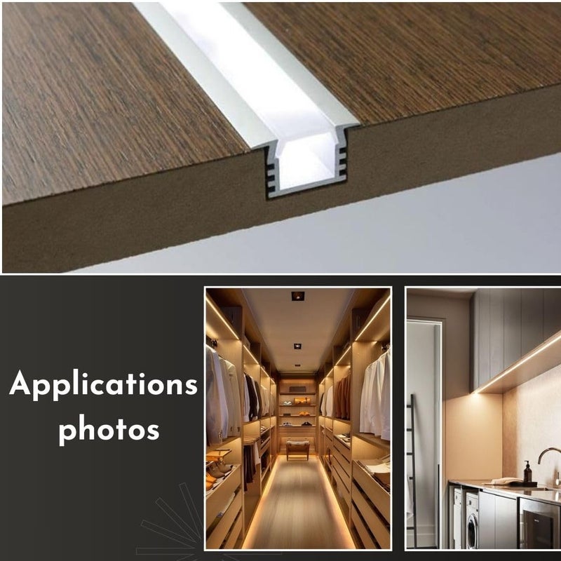 Abaj Lighting 10x12mm LED Strip Light 1Meter Aluminium Rectangular Conciled Profile Light Channels with Diffused Cover End Caps and Mounting Clips Without LED Straight Linear Pack of 2 - Image 5