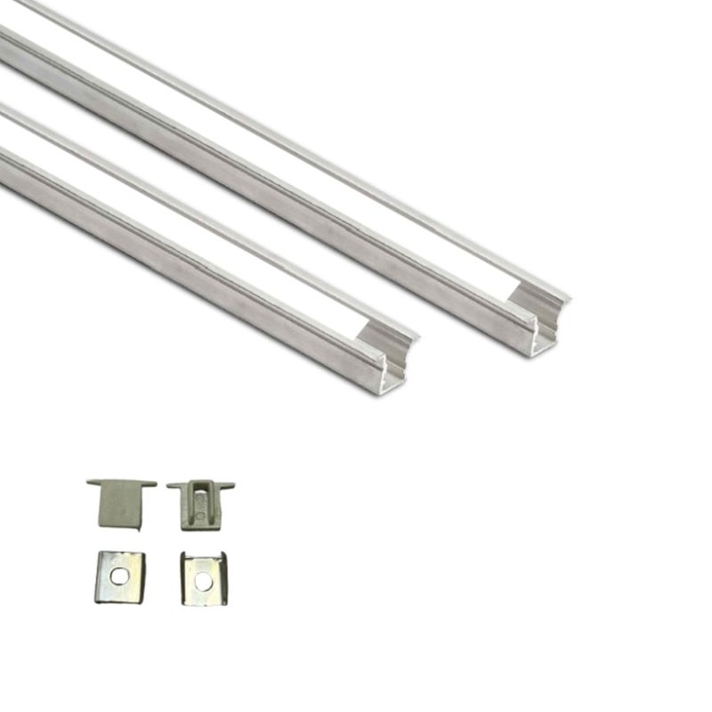 Abaj Lighting 10x12mm LED Strip Light 1Meter Aluminium Rectangular Conciled Profile Light Channels with Diffused Cover End Caps and Mounting Clips Without LED Straight Linear Pack of 2 - Image 1