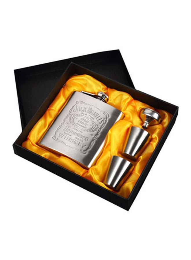 Stainless Steel Hip Flask Funnel  Shot Glass Set Silver - Image 1