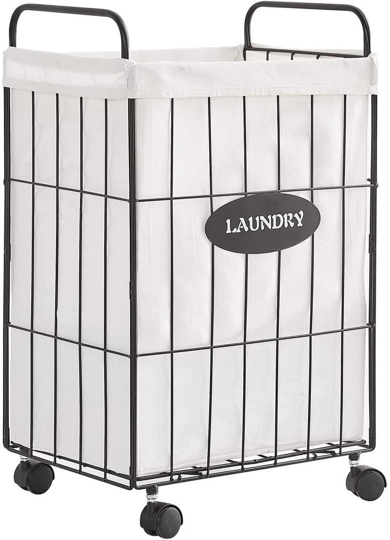 INDIAN DECOR 2180 Iron Wire Laundry Rack With Lockable Wheels Laundry Storage Basket with Handles Detachable Liner Dirty Laundry Hamper Cart Sorter Clothes Basket Organizer 236 inches Black - Image 1