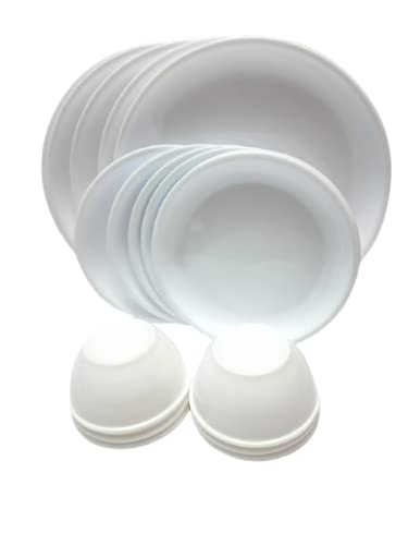 Coolkart Microwave Safe, Round Complete Dinner Set of 3 Dinner Plates, 3 Small Plates, 6 Soup Bowls- White Color - Image 4